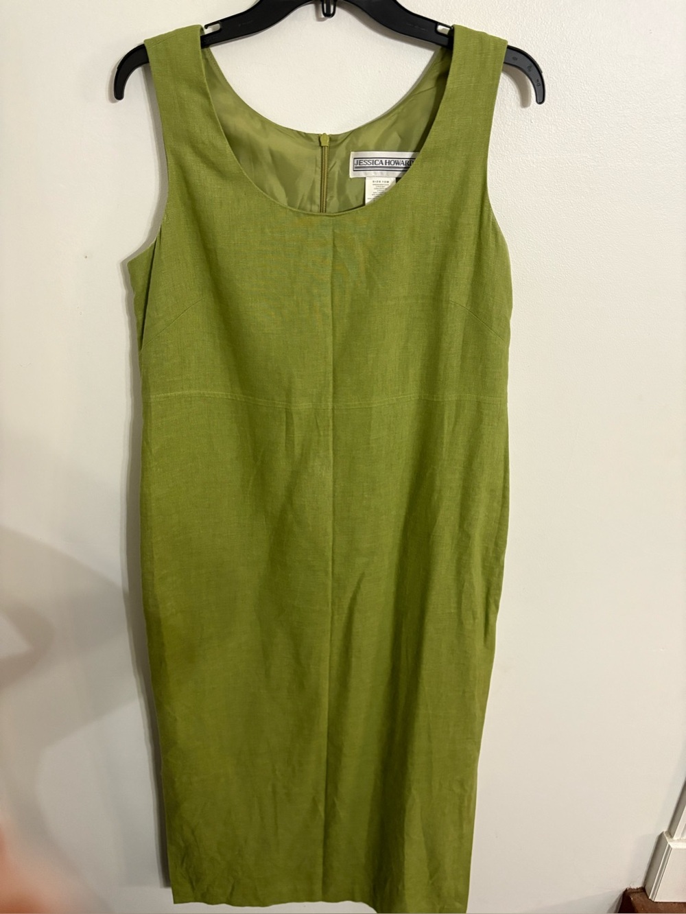 VINTAGE Jessica Howard Olive Green Linen BLEND Maxi Shift Dress Size 10. EUC